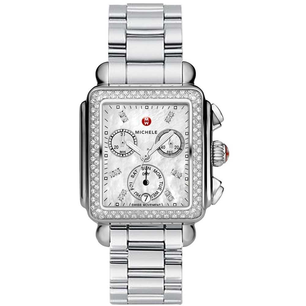 Michele Watch Deco Day Diamond Bezel & extra pink leather strap